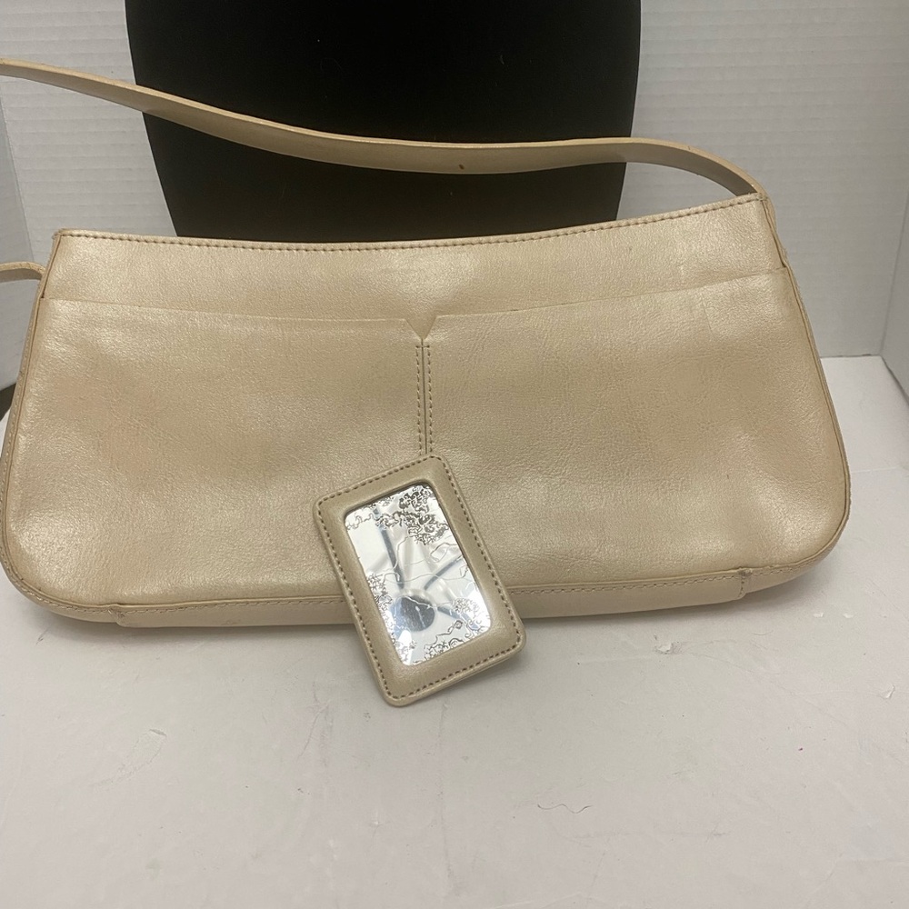 Alfani Chic Beige Leather Shoulder Bag with Matching Mirror